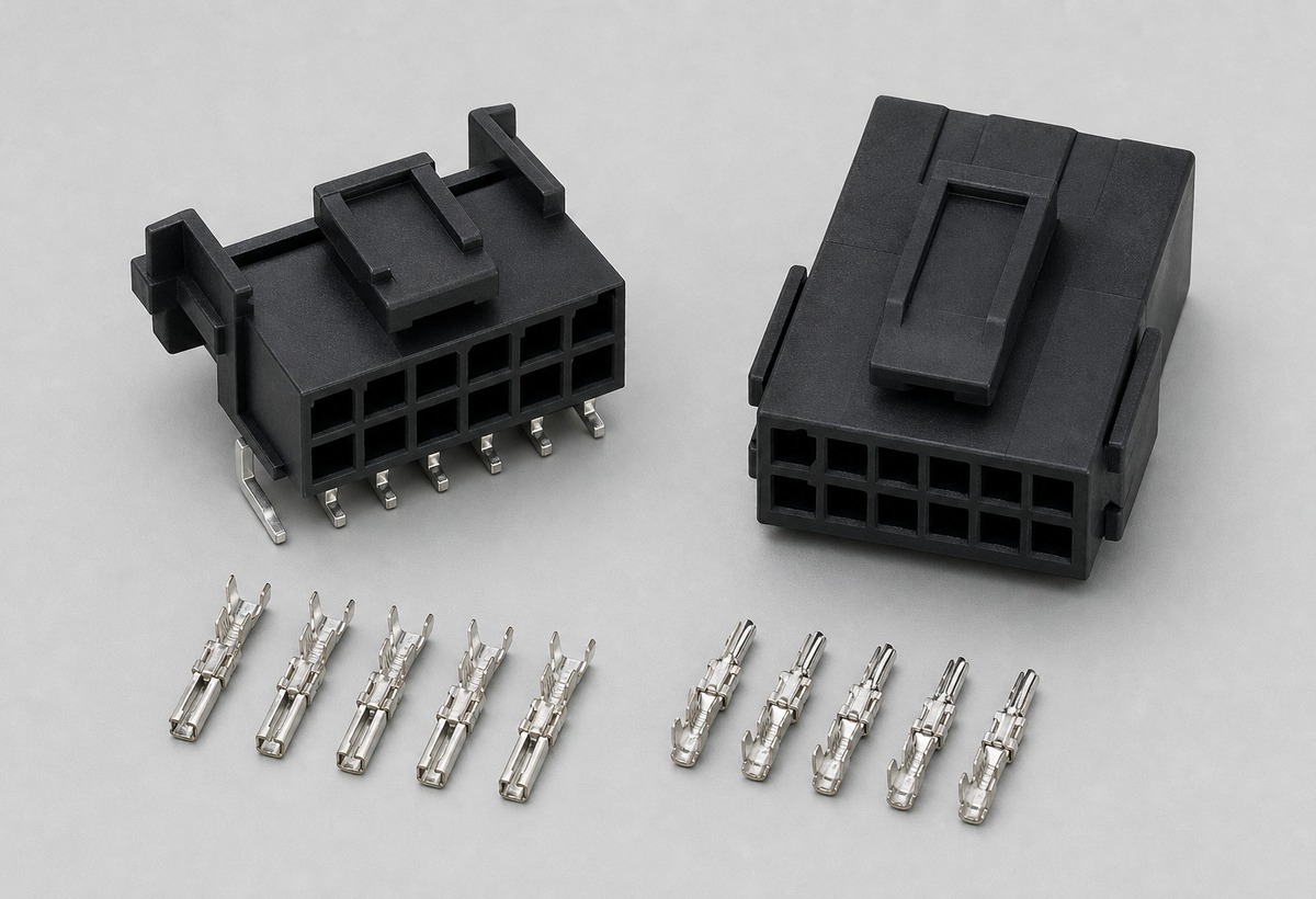 Micro-Fit compatible black dual row connector housing header and crimp terminal set