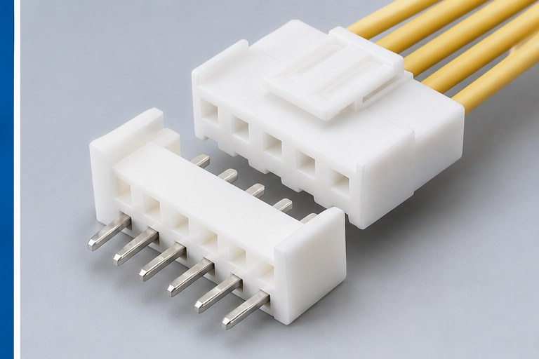 VH connector housing and PCB wafer mating detail